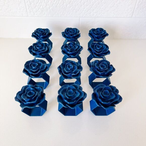 Elegant Rose Napkin Rings – Navy Blue - Handmade - Wedding Party Event Planner - Picture 9 of 14
